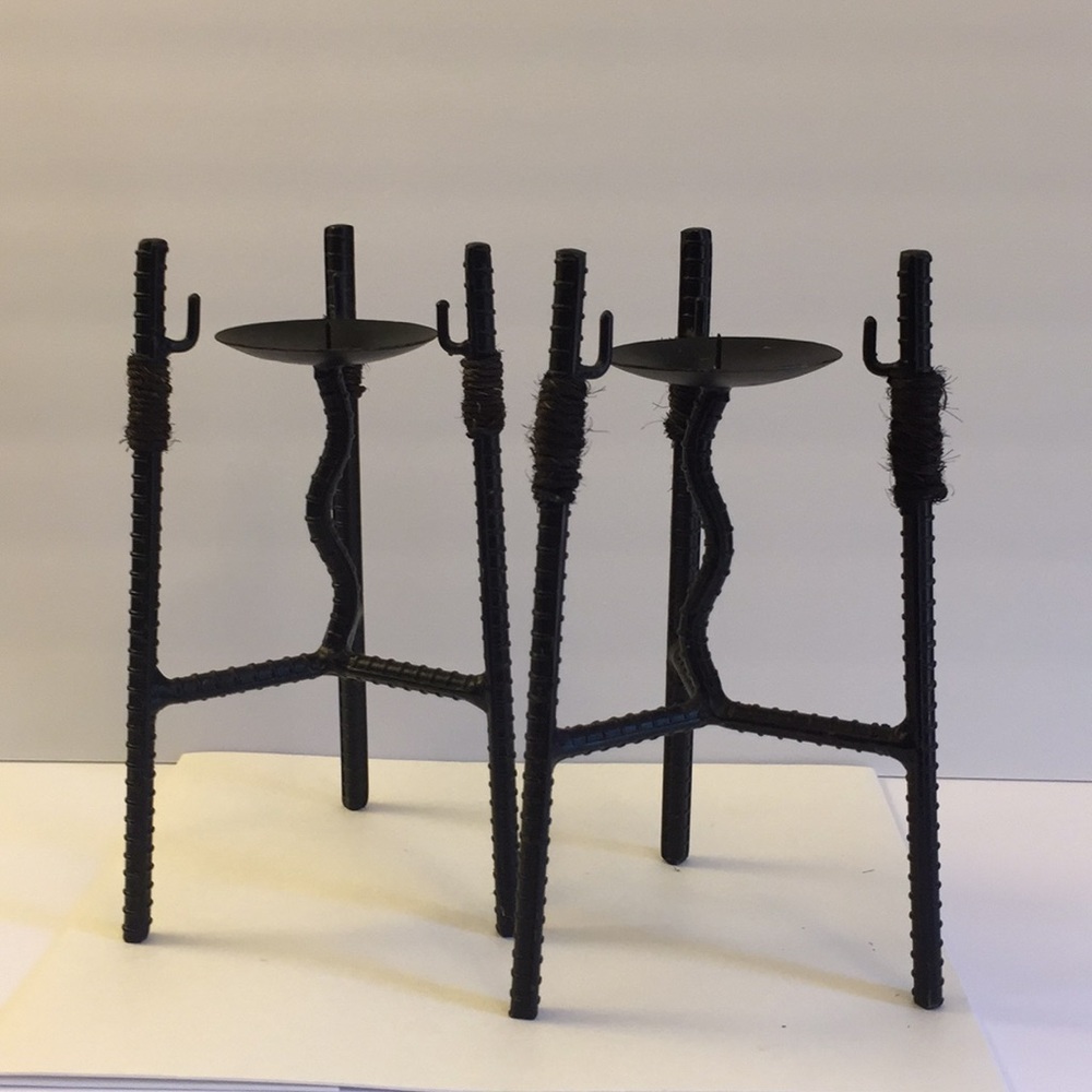 Pair of metal candle stick holders